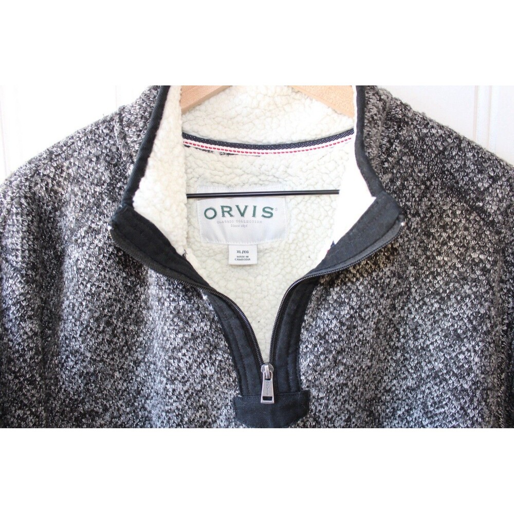 Orvis Brighton 1/4 Zip Sherpa Lined Pullover Mens XL Gray Knit Fleece Sweater - Picture 5 of 9